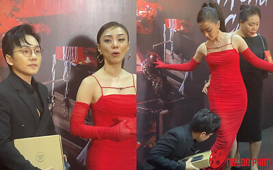 'Cậu ba' Kenji 5 lần 7 lượt chỉnh váy cho Miko Lan Trinh ở ngay sự kiện phim, có cả 'mẹ vợ' bên cạnh